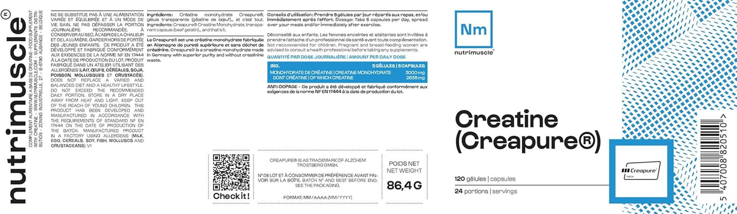 Nutrimuscle - Créatine 100% Pure | Créatine Monohydrate Creapure®