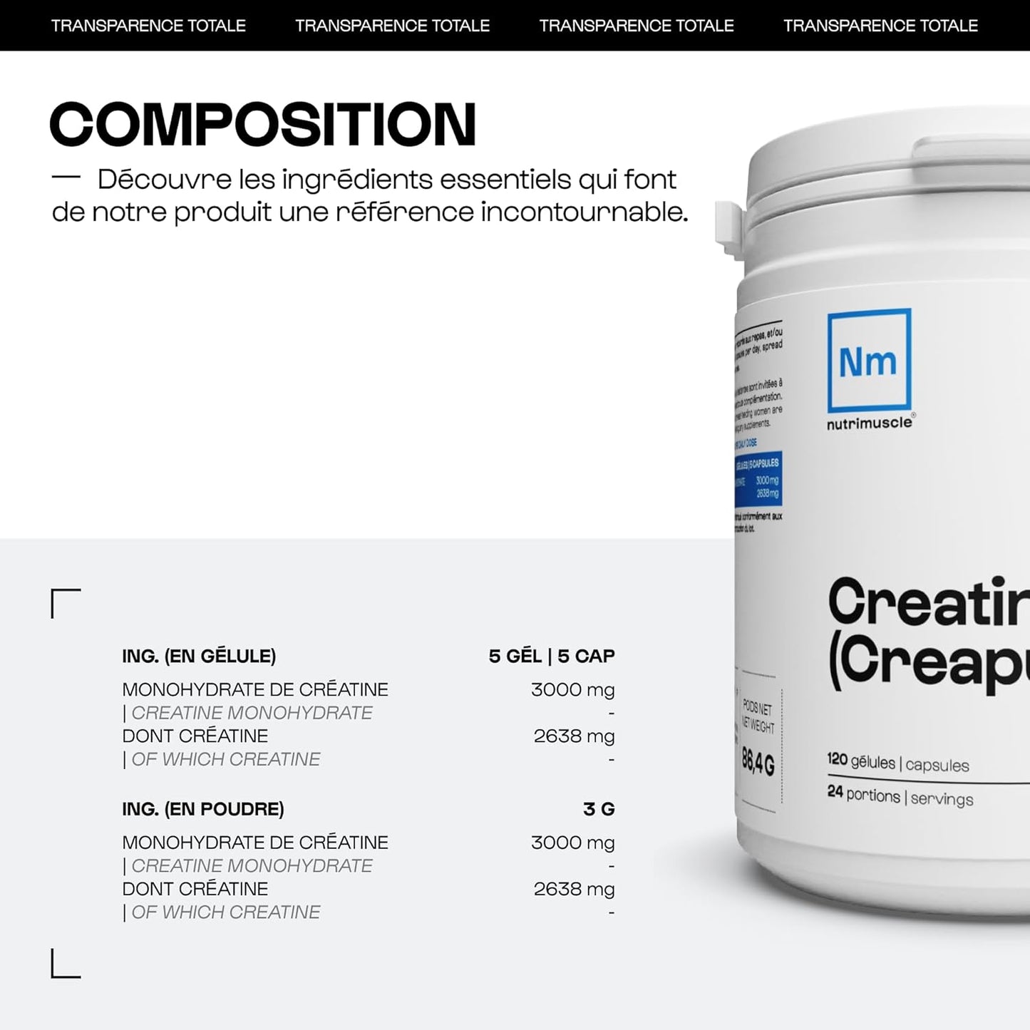 Nutrimuscle - Créatine 100% Pure | Créatine Monohydrate Creapure®