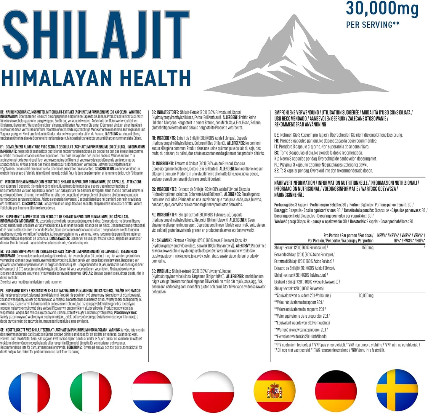 Applied Nutrition - Gélules De Shilajit 30000 Mg - Compléments de Shilajit en Gélules