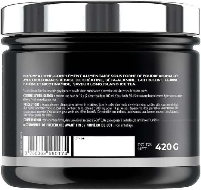 - No Pump Xtreme (420Gr) - Pre-Workout En Poudre - Booster Puissant Pré-Entraînement, 3,3 G De Créatine, Bêta-Alanine, L-Citrulline, Caféine - Fatigue Maîtrisée - Long Island Icetea