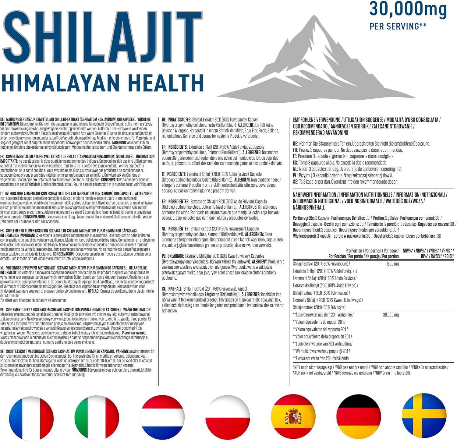 Applied Nutrition - Gélules De Shilajit 30000 Mg - Compléments de Shilajit en Gélules